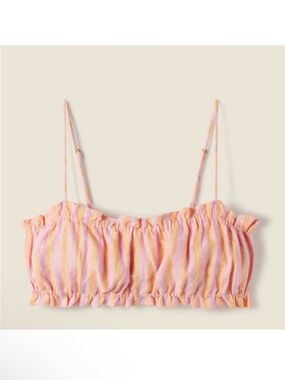 Birds of Paradise Trovata Brigette Creamsicle Stripe Pink Crop Bra Ruffle Top L